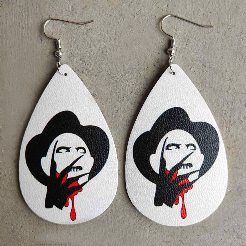 Wholesale Halloween Leather Horror Clown Blood Rainbow Leopard Earrings